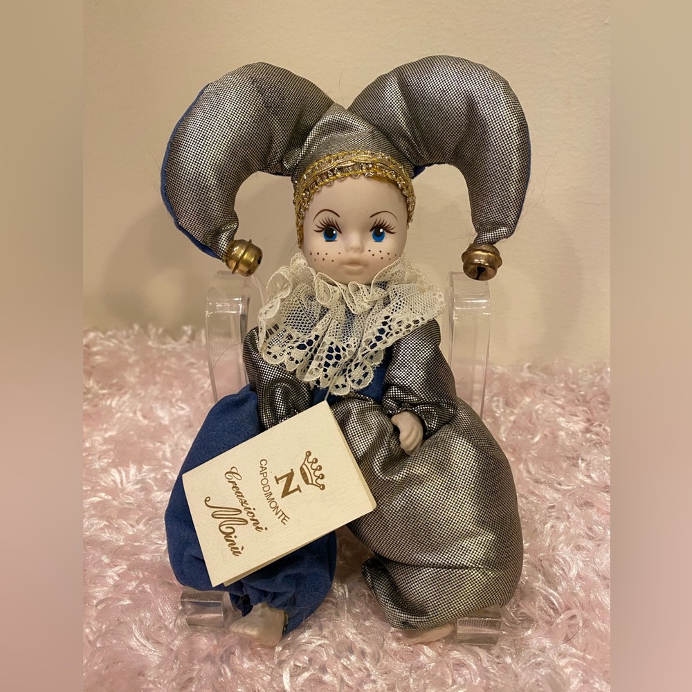 Capodimonte Bisque Porcelain Jester Doll. Brand New with Tags